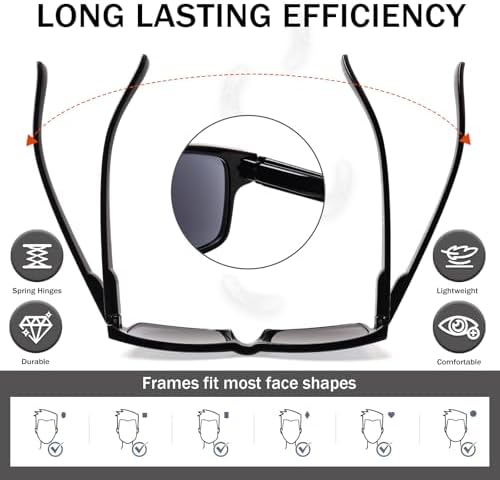 SIGVAN 5 Pack Reading Glasses Men Traditional Black Frames Readers for Men with Spring Loaded Hinges