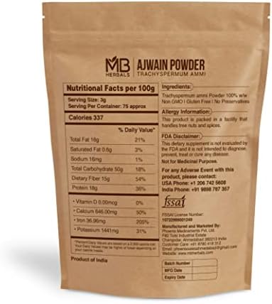 MB Herbals Ajwain Powder 8 oz (227 Gram / 0.5 LB) | Ajowan Powder | Carom Seed Powder | Trachyspermum ammi | Gluten Free | Non GMO