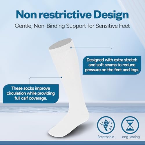 Debra Weitzner Diabetic Socks for Men and Women Over the Calf Knee High Cotton Socks Loose Fit 4 Pairs