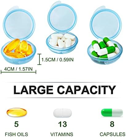 Pill Organizer for Pocket, Mini Pill Box for Pocket Purse, Portable Travel Pill Container, Small Secure Storage for Supplements & Daily Care (Blue 6 PCS)