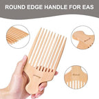 Bamboo Hair Pick for Curly Hair, Premium Wooden Wide Tooth Detangling Comb with Ergonomic Handle, Natural Volume & Styling Tool for Men Women, Fine or Thick Beard Pick