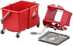 Unger Commercial - SmartColor Dual-Compartment Restroom Mop Bucket with Side-Press Wringer, 16 qt, Red - Restroom Cleaning - COMSR