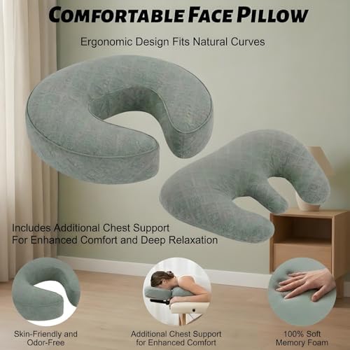 Bedside Massage Headrest Massage with Armrest & Breast Pillow, Head Rest for Bed System with PU Leather & Foam Pillow, Ergonomic Massage Face Cradle for Bed for Women-Friendly Comfort