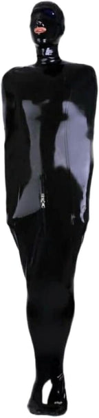 Handmade Black Men's Rubber Latex Catsuit Sleepsack Bodybag Bag with Crotch Zip,Black,XXL