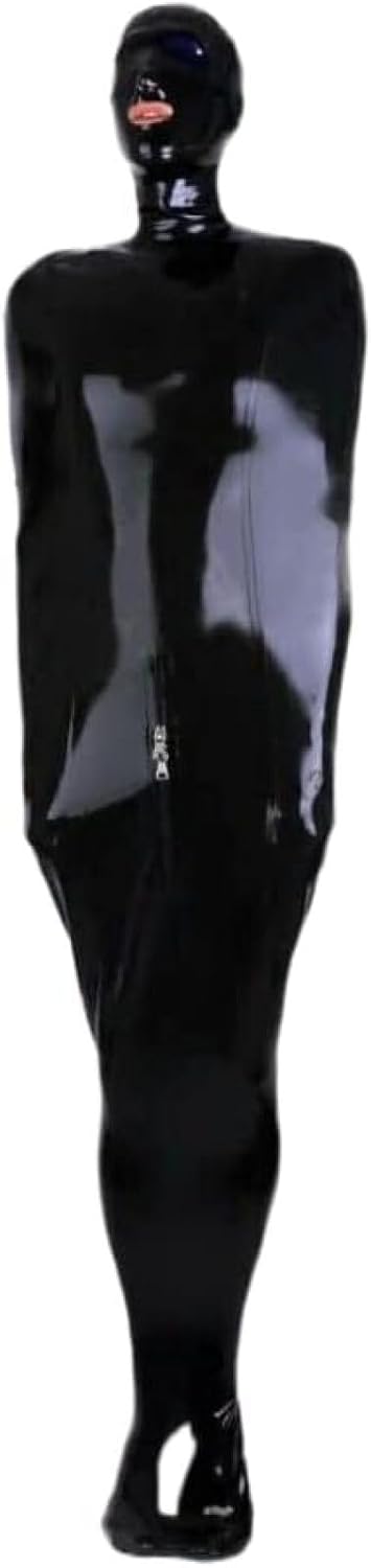 Handmade Black Men's Rubber Latex Catsuit Sleepsack Bodybag Bag with Crotch Zip,D,M
