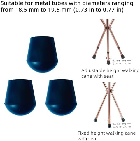 3 Pack Rubber Ends of Walking Stick with Seat, Non-Slip Rubber Replacement Tips, Suitable for Metal Pipes with Diameter Ranging from 18.5 mm to 19.5 mm, Ferrules of Walking Cane with Seat.