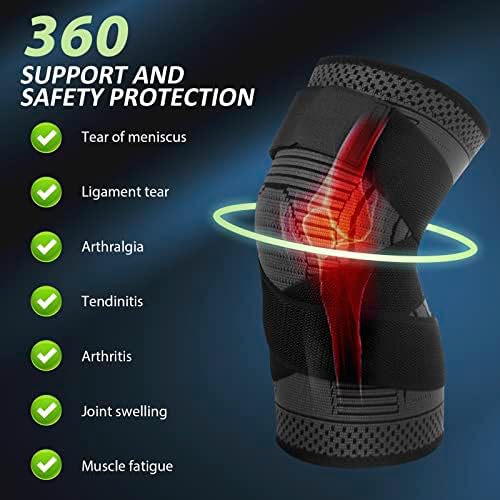 Adjustable Knee Support Brace 1 pack Compression Knee Sleeves for Men Women Use for Meniscus Tear, Arthritis, Tendinitis, Ligament Injury,Weight Lifting, Anti Slip Knee Brace (Black, Medium)