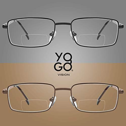 Yogo Vision Bifocal Reading Glasses 2 Pack Metal Full Rim Readers Rectangle Glasses for Reading Men and Women