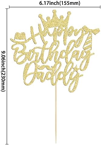 Gyufise 1PC Happy Birthday Daddy Cake Topper Gold Glitter Best Dad Father's Day Cake Pick for Dad Birthday Father's Day Party Cake Decorations Supplies