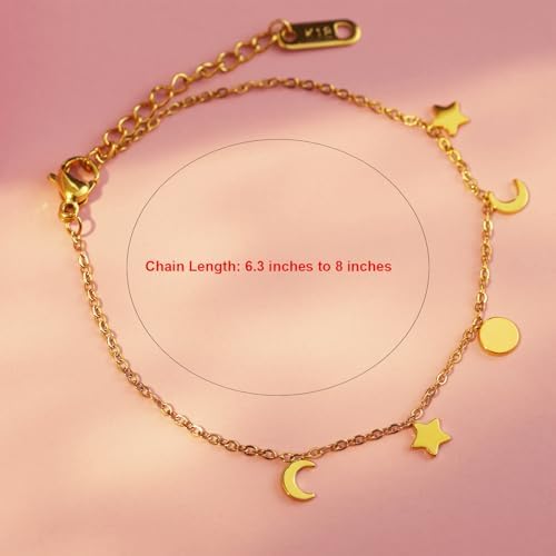 18k Gold-plated Bracelets for Women Stainless Steel Chain with Moon Star Charm Jewelry