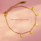 18k Gold-plated Bracelets for Women Stainless Steel Chain with Moon Star Charm Jewelry