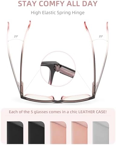 JOLISU 5 Pack Reading Glasses for Women/Men - Fashion Blue Light Readers Computer Eyeglasses W/Spring Hinge&Case(0.75)