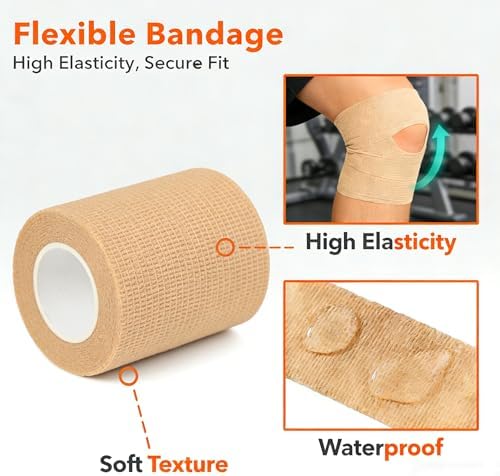 12 Pack Self-Adhesive Athletic Bandage Wrap 1 Inch x 5 Yards White Elastic Cohesive Sports Tape Breathable for Wrist, Ankle, Knee Support - Ideal for Athletics, Workouts & Injury Recovery
