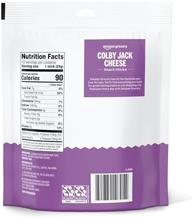 Amazon Grocery, Colby Jack Cheese Snack Sticks, 10 Oz, 12 Ct