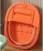 Foot Bath Tub Foldable Thickened with Massage Point for Home Dormitory Plastic 15.55x13.39x7.48in (Orange White)