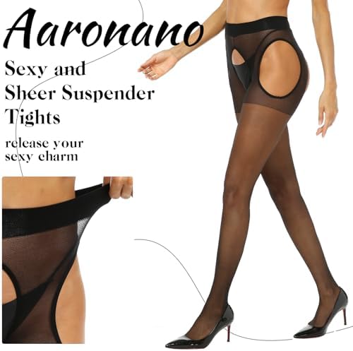 Suspender Tights for Women Sheer Garter Pantyhose Control Top Thigh High Stockings