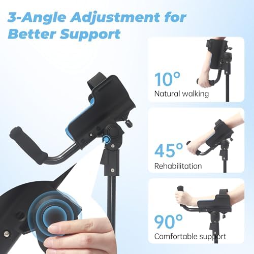 3-Angle Adjustable Forearm Crutches for Adult, Folding Crutches with EVA Elbow Support and Extra-Wide Non-Slip Rubber Pads for Leg Injury, Surgery Recovery, Disabled (1 Pair)