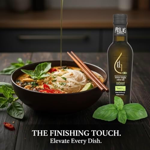 Pellas Nature, Organic Basil Infused Greek Extra Virgin Olive Oil, Finishing oil, Gold Award Winner, Kosher, 8.5 oz. Bottle
