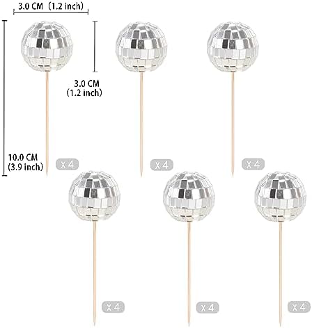 Gexolenu 24 Pcs Disco Ball Cupcake Toppers, NO DIY Silver Disco Ball Cupcake Picks Centerpiece Decor for Disco Theme Party 70's Disco Cake Birthday Party Favors, Class of 2026 Graduation Decorations