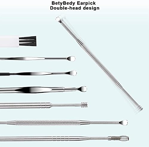 7 Pcs Ear Pick Earwax Removal Kit, BetyBedy Ear Cleansing Tool Set, Ear Curette Ear Wax Remover Tool with Cleaning Brush and Storage Box, Sliver