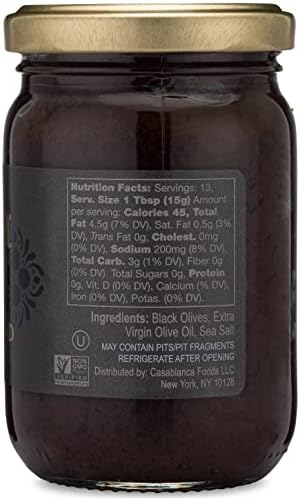Mina Black Olive Spread, Gourmet Olive Tapenade, 7 oz (200g) - Premium Olive Spread made with Dry Cured Black Olives, Perfect for Appetizers, Dips, and More, Made with Moroccan Olives