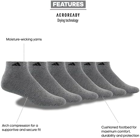adidas Men's Athletic Cushioned Low Cut Ankle Socks (6 Pairs) Durable & Comfortable