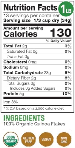 HerbaZest Quinoa Flakes Organic – 1 LB – USDA Certified, Vegan & Gluten Free Superfood – Perfect with Yogurt, Cereal, Smoothies, Granola & Desserts