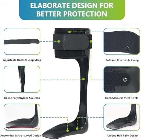 Komzer AFO Drop Foot Brace, Medical Ankle Foot Orthosis, Lightweight Foot Support Stabilizer, Drop Foot Postural Correction Brace for Men and Women (L-Left)