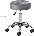 HOMCOM Round Rolling Stool with Height Adjustable Lift, Vanity Chair with Luxury Style Upholstery, Office Chair with Swivel Seat and Wheels for Work Spa Salon, Grey