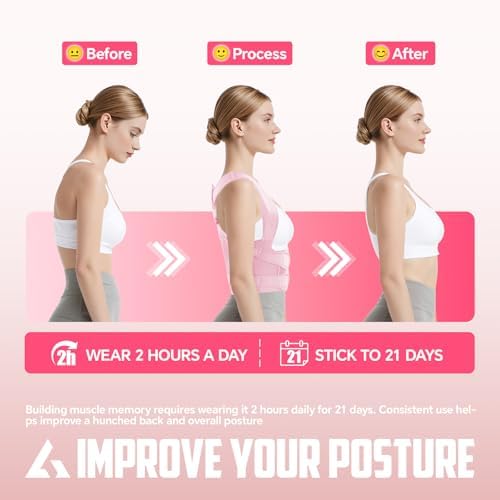 Back Brace Posture Corrector for Women and Men, Full Back Support Straps Straightener, Hunchback Improve Posture-Shoulder, Lumbar and Upper Lower Back Pain Relief (Pink, M)