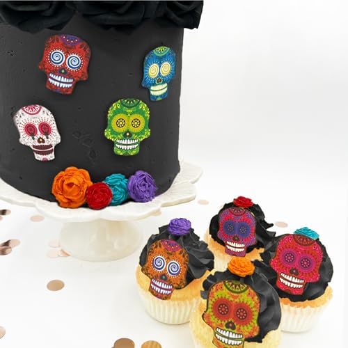 Sugar Skulls - Set of 24 - Edible Halloween Cake Toppers
