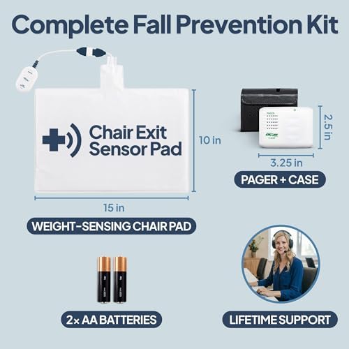 Smart Caregiver Chair Exit Alarm System with Wireless Pager and for Fall Prevention | Chair Alarm Alerts Caregiver When They Get Up from The Chair | USA-Based Company and Customer Support