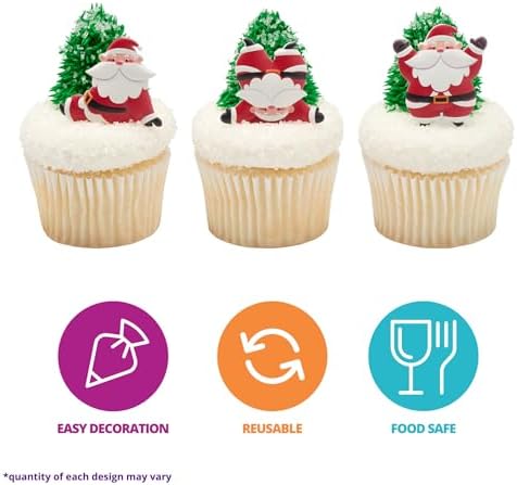DecoPac Tumbling Santa Cake Toppers, 24 Christmas Cake Decorations For Festive Parties & Celebrations, Father Christmas, Food Safe – 24 Pack