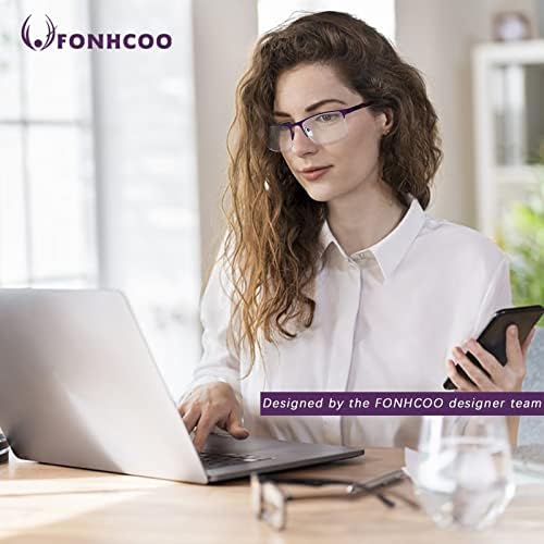 FONHCOO Reading Glasses for Women Men, Blue Light Blocking Reading Glasses Metal Half Frame Computer Readers Anti UV/Glare