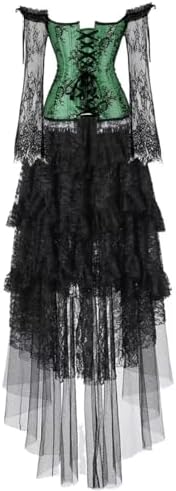 Jutrisujo Corset Top Skirt Set Dress Bustier Lace Long Sleeves Floral Plus Size Costume Women