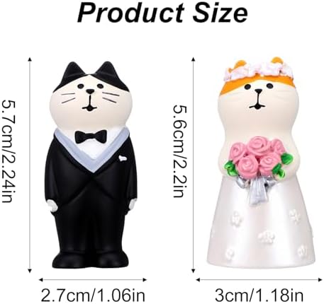 Wedding Cake Toppers Bride and Groom Cat Cake Topper Resin Wedding Cat Figurines for Cakes Decorations Gifts for Cats Lovers Table Decor