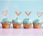 24 PCS Rose Gold Glitter Heart Cupcake Toppers Cute Design Love Cupcake Toppers for Wedding Bridal Anniversary Baby Shower Party Decorations Supplies