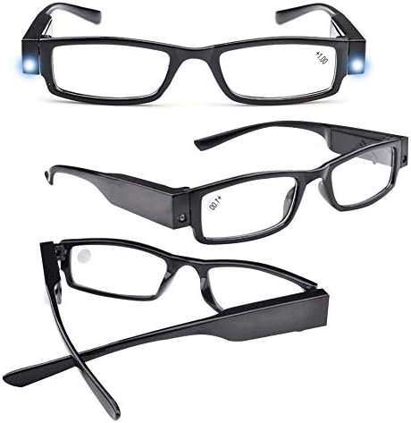 Reading Glasses with Light Bright LED Readers with Lights Reading Glasses Lighted Magnifier Nighttime Reader Compact Full Frame Eyewear Unisex Clear Vision Lighted Eye Glasses,+2.5