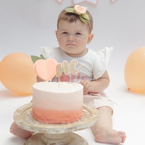 Sweet Peach Cake Topper – Peach-Themed Birthday Party Decor for Girls, 1st Birthday Cake Decoration, Glitter Peach Cake Topper, Fruit-Themed Smash Cake Photo Prop