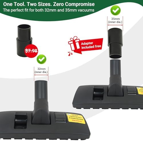 EZ SPARES 1 1/4 inch 32mm Universal Vacuum Cleaner Euro Floor Brush Head Brush Attachment for Floor and Carpet Combo Tool (Black)