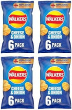Walkers Cheese and Onion Flavored Potato Crisps, 100% British Potatoes, 6 Pack Multipack, 24 Total Bags 25g Each