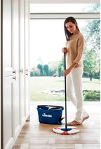 Vileda Turbo EasyWring & Clean Floor Mop Complete Set, Mop and Bucket with Power Spinner, Blue