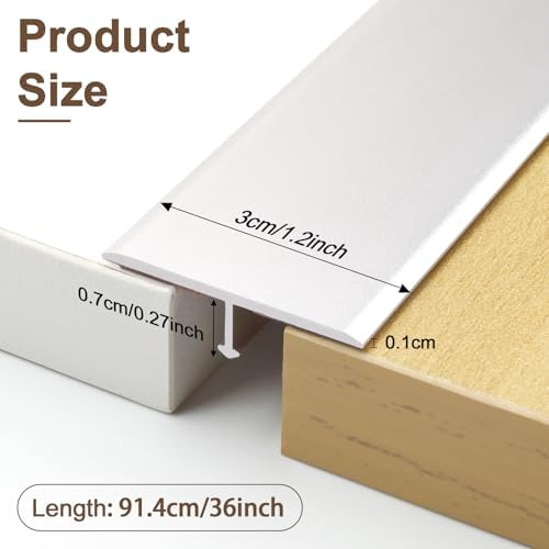 Aluminum T Molding Floor Transition Strip Self Adhesive, Door Threshold Strip, Edge Trim for Laminate Wood Tile Vinyl, Floor Divider for Joining Flooring Gaps (3pcs, 36 x 1.2 in, Silver)