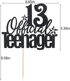 13 Official Teenager Cake Topper, 13th Birthday Cake Topper, Hello 13 Cake Topper, Cheers to 13 Years, Boy Girl 13th Birthday Party Cake Decoration (black)