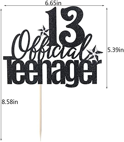 13 Official Teenager Cake Topper, 13th Birthday Cake Topper, Hello 13 Cake Topper, Cheers to 13 Years, Boy Girl 13th Birthday Party Cake Decoration (black)