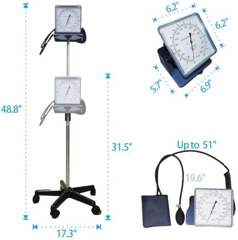 Rolling Stand Type Aneroid Sphygmomanometer with Cuff, Clear Gauge