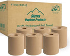 Sierra Hygiene Natural (Kraft) 1-Ply 8" Hardwound Paper Towel, 800’ Roll – 6/Case