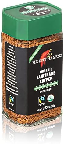 Mount Hagen 3.53oz Organic Freeze Dried Instant Decaf Coffee | Eco-friendly, Fair-Trade Decaffeinated Coffee Made From Organic Medium Roast Arabica Beans [3.53oz Jar]