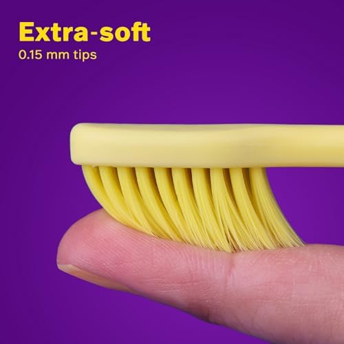 Max Extra Soft Toothbrush for Adults with Sensitive Gums, Soft Bristle Toothbrushes, Wide Head for Back Teeth, Ergonomic Non-Slip Grip, BPA Free, Individually Wrapped, 4 Pack, Lemon Yellow