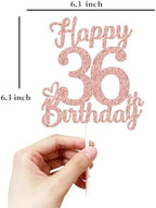 36 Birthday Cake Toppers-Rose Gold Glitter, Happy 36th Cake Topper for Men,36 Cake decorations For Women, 36 birthday decorations Thirty six